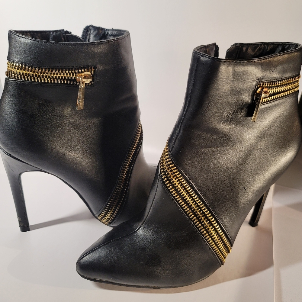 Black & gold - color zipper 'boots high heels # 6